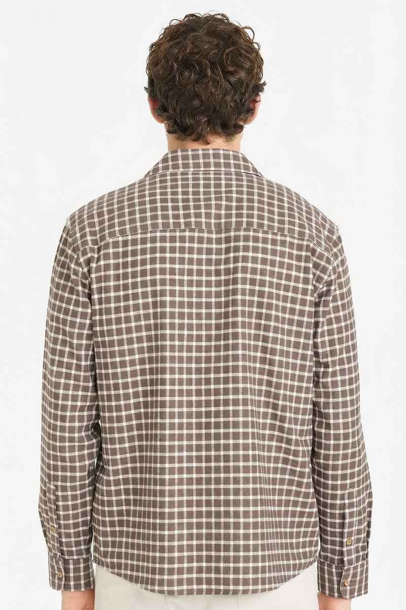 DeFacto Brown Man 100% Cotton Plaid Shirt Casual - Image 5